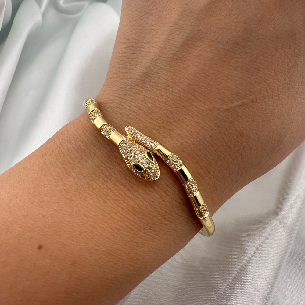 New! Serpent cuff 18 kg plated Snake zircon Reptile Bracelet